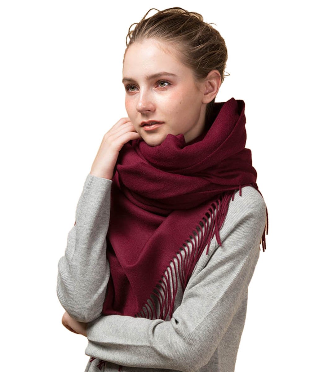 Mitchell-Y pure cashmere shawl in Claret メイン画像